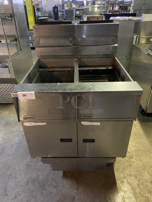 Pitco Frialator Commercial Natural Gas Powered 2 Bay Deep Fat Fryer! All Stainless Steel! On Casters! Model: SSH55 SN: G14BD009401 - Image 1 of 11