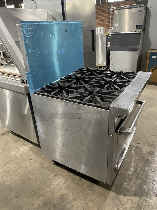 Garland Commercial Natural Gas Powered 6 Burner Stove! With Raised Back Splash! With Oven Underneath! Metal Oven Rack! All Stainless Steel! On Casters! - Image 2 of 9