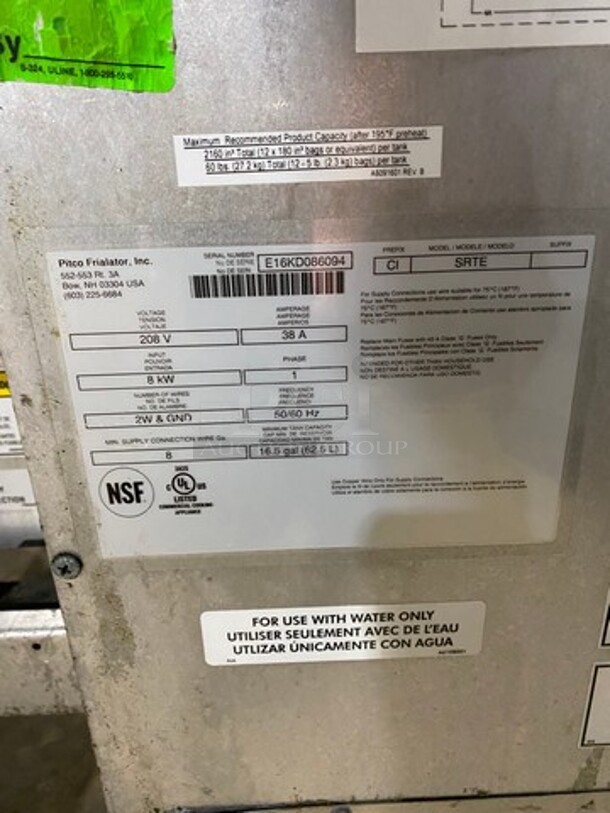 NICE! Pitco Electric Powered Commercial Pasta Cooker/ Rethermalizer! With Backsplash! All Stainless Steel! On Casters! Model: SRTE SN: E16KD086094 208V 60HZ 1 Phase - Image 8 of 9