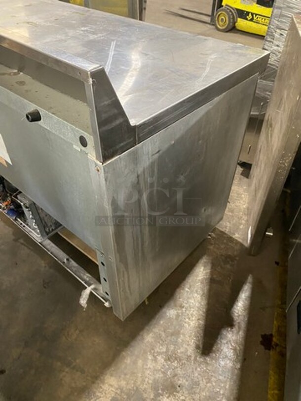 Continental Commercial Worktop/ Lowboy Cooler! With Backsplash! With 3 Door Refrigerated Storage Space Underneath! With Poly Coated Racks! All Stainless Steel! Model: SW72BS SN: 14655428 115V 60HZ 1 Phase - Image 4 of 8