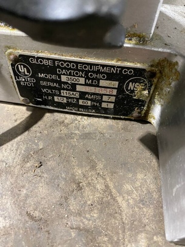 Globe Commercial Countertop Deli/Meat Slicer! All Stainless Steel! Model: 3500 SN: 351858 115V 60HZ 1 Phase - Image 12 of 12