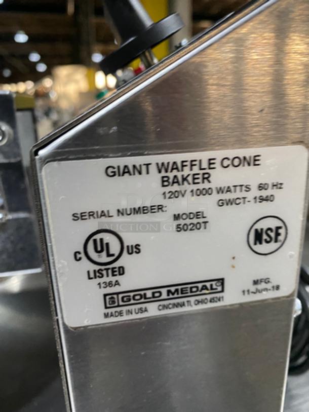 Gold Metal Commercial Countertop Giant Waffle Cone Baker Press! All Stainless Steel! Model: 5020T SN: GWCT1940 120V 60HZ 1 Phase - Image 5 of 8