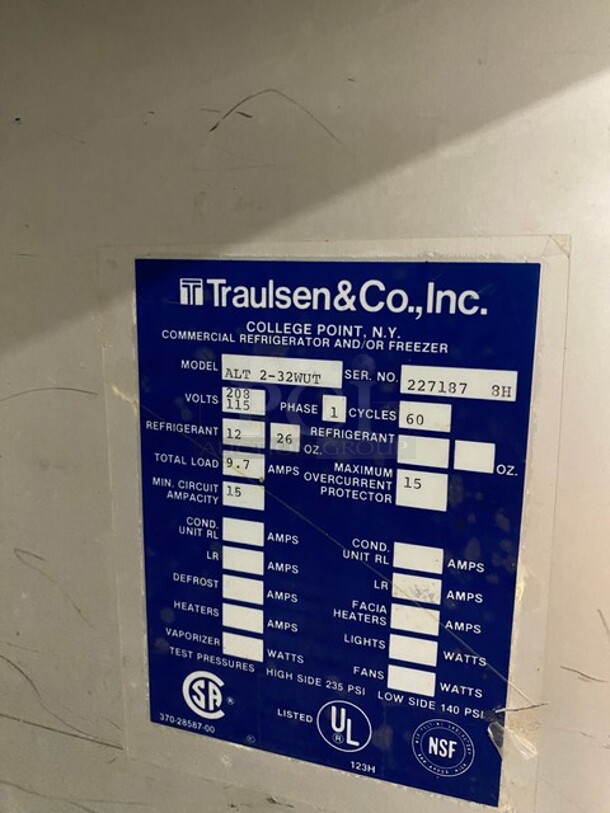 Traulsen Stainless Steel Two Door Reach In Freezer! On Commercial Casters! Working When Removed! MODEL ALT232WUT SN:227187 208-115V 1PH - Image 9 of 10