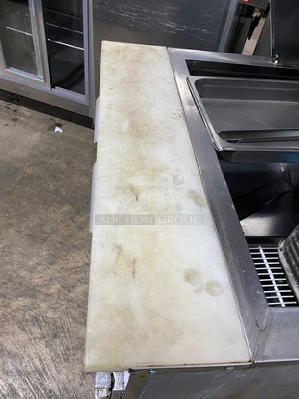 Leader Commercial Refrigerated Sandwich Prep Table! With 2 Door Underneath Storage Space! With Poly Coated Racks! With Commercial Cutting Board! All Stainless Steel! On Casters! Model: LM36 SN: PW08M1412 115V 60Hz 1 Phase - Image 9 of 10