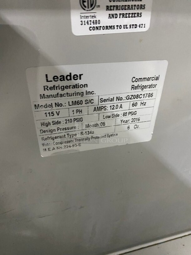 Leader Commercial Refrigerated Bain Marie Sandwich Prep Table! With 2 Door Underneath Storage Space! With Commercial Cutting Board! All Stainless Steel! On Casters! MODEL LM60SC SN:GZ08C1786 115V 1PH - Image 8 of 9