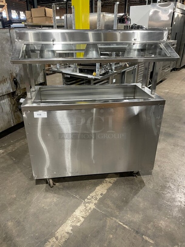All Stainless Steel Commercial Steam Table! With 3 Overhead Heat Lamps! With Sneeze Guard! With Underneath Storage Space! On Casters! - Image 1 of 9