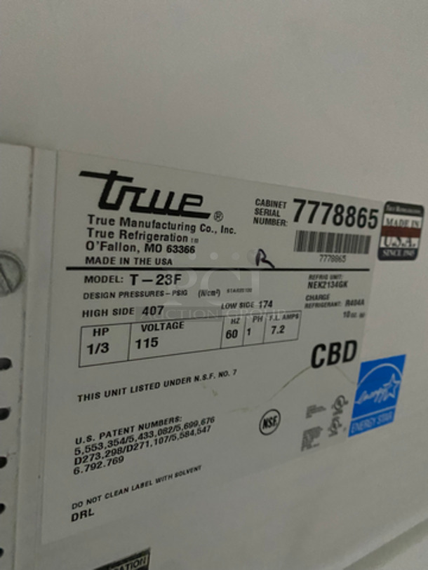 True Single Door Reach-In Freezer! With Poly Coated Racks! Solid Stainless Steel! On Casters! Model: T23F SN: 7778865 115V 60HZ 1 Phase - Image 7 of 9
