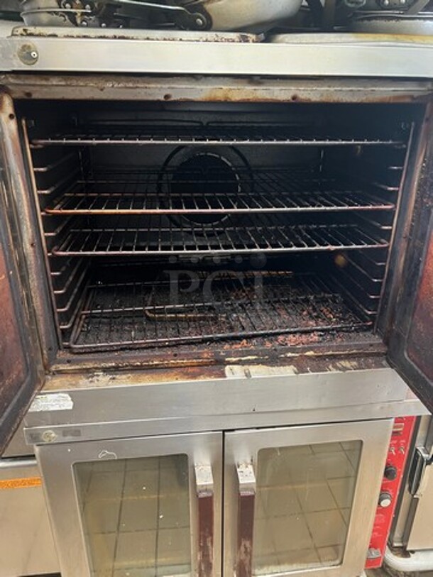 Vulcan Commercial Natural Gas Powered Double Deck Convection Oven! With View Through Doors! Metal Oven Racks! All Stainless Steel! On Legs! 2x Your Bid Makes One Unit! WORKING WHEN REMOVED! - Image 3 of 8