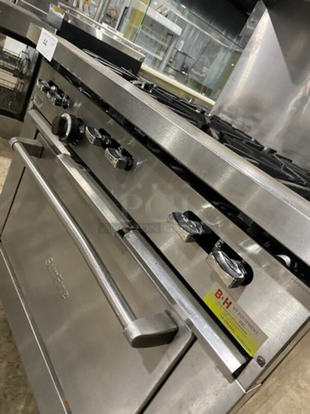 Sunfire Commercial Natural Gas Powered 6 Burner Stove! With Raised Back Splash And Salamander Shelf! With Oven Underneath! All Stainless Steel! On Casters! - Image 8 of 9