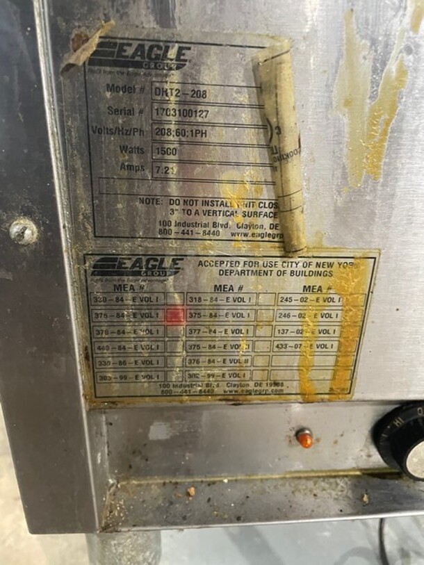 Eagle Commercial Electric 2 Well Steam Table! With Underneath Storage Space! All Stainless Steel! On Legs! Model DRT2208 Serial 1703100127! 208V 1Phase! - Image 6 of 8