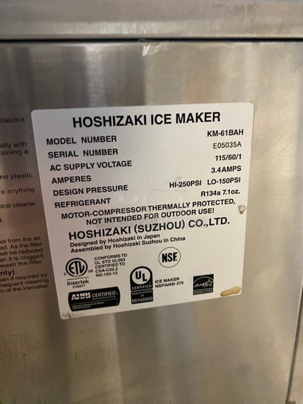 Hoshizaki Stainless Steel Commercial Self-Contained Ice Machine! MODEL KM-61BAH SN: E05035A  - Image 9 of 10