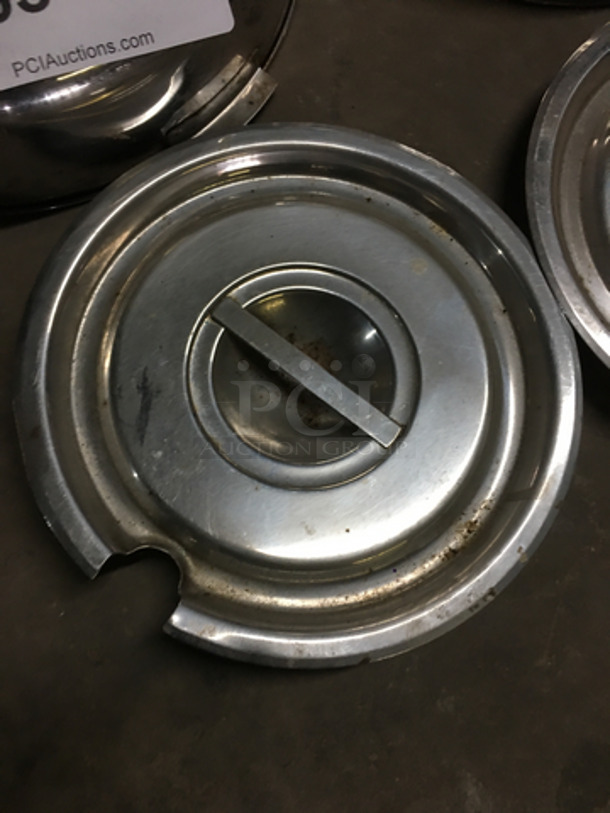 Stainless Steel Round Steamtable Pan Lids! 2 With Slots! 2 With Knob Handles! 4x Your Bid! - Image 3 of 4
