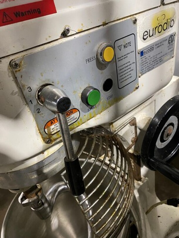 Eurodib Commercial Floor Style 30 QT Planetary Mixer! With Mixing Bowl And Guard! With Spiral Hook Attachment! WORKING WHEN REMOVED! Model: M30A 120V - Image 6 of 9