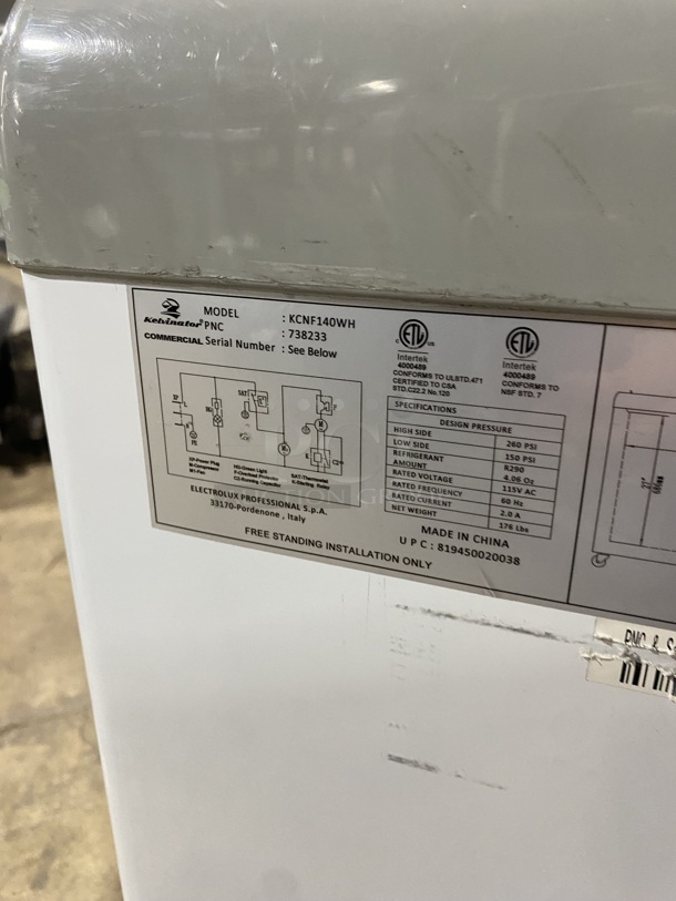 Kelvinator Commercial White Ice Cream Dipping/Display Freezer! MODEL: KCNF140WH SN:33170 115V! Working When Removed! On Casters! - Image 6 of 7