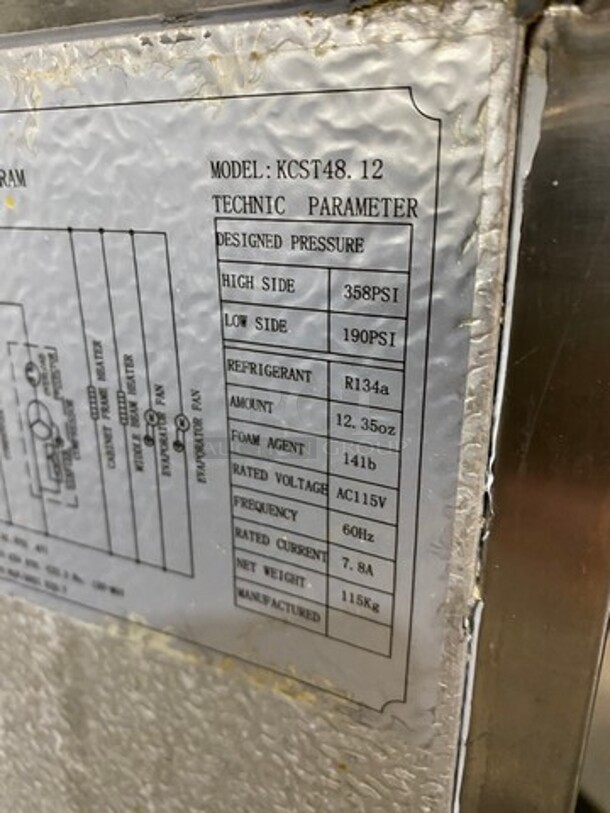 Kelvinator Commercial Refrigerated Sandwich Prep Table! With 2 Door Underneath Storage Space! Poly Coated Racks! All Stainless Steel! On Casters! Model: KCST4812 115V 60HZ 1 Phase - Image 5 of 10