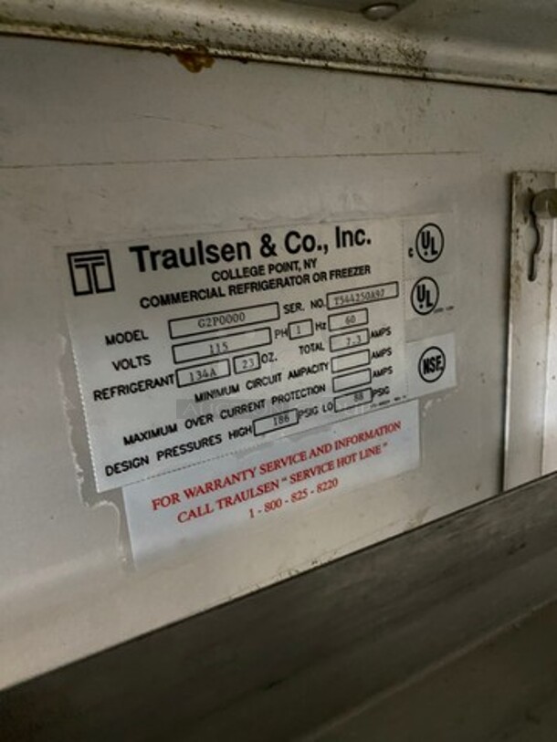 COOL! Traulsen Commercial Split Doors Reach In Refrigerator! With Racks! All Stainless Steel! On Legs! Model: G2P0000 SN: T544250A97 115V 60HZ 1 Phase - Image 7 of 8