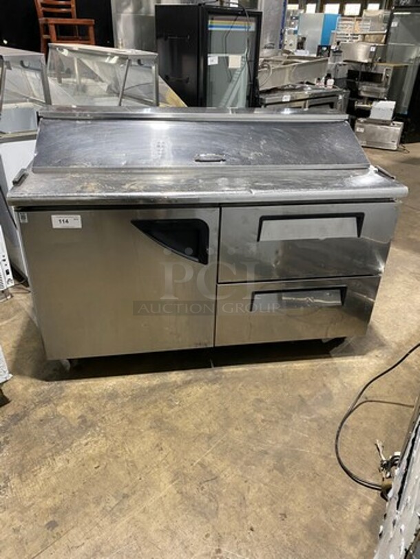 NICE! Turbo Air Commercial Refrigerated Mega Top Sandwich Prep Table! With 2 Drawer And Single Door Storage Space Underneath! All Stainless Steel! On Casters! Model: TST60SDD2 115V 60HZ 1 Phase