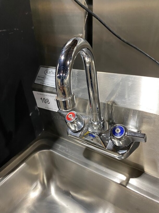 Krowne Commercial Stainless Steel Hand Sink! With Back Splash! With Faucet And Handles! Model: WM200 - Image 6 of 8