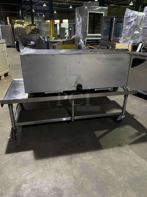 MUST HAVE! Garland Commercial Countertop Natural Gas Powered Heavy Duty Plancha Flat Grill! With Back And Side Splashes! On Heavy-Duty Stainless-Steel Equipment Stand! With Underneath Storage Space! On Casters! - Image 3 of 10