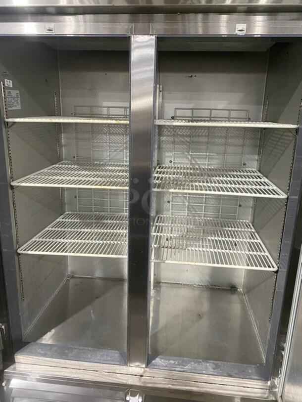 Leader Stainless Steel Commercial 2 Door Reach In Cooler w/ Poly Coated Racks! On Casters! Model ESLR48 S/C SN: NP12M0801A 115 Volts, 1 Phase - Image 6 of 11