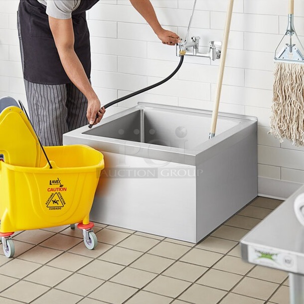 BRAND NEW SCRATCH AND DENT! Regency 600SM242412 29" 16-Gauge Stainless Steel One Compartment Floor Mop Sink - 24" x 24" x 12" Bowl.  - Image 1 of 1