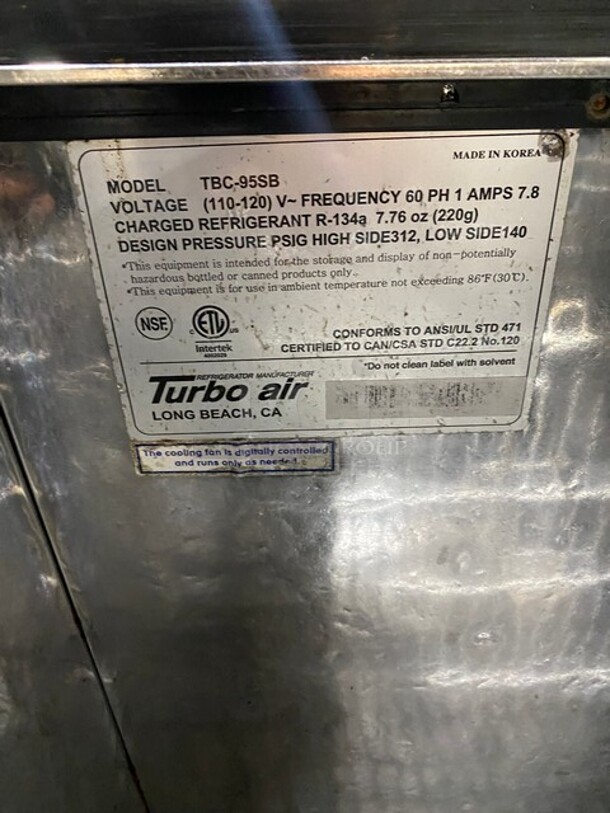 Turbo Air Refrigerated Beer Bottle Cooler! With 3 Top Sliding Doors!  MN:TBC-95DB, 120V 60Hz 7.8Amp! - Image 5 of 9