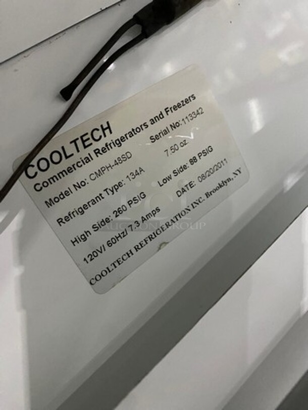 2011 Cool Tech Commercial Refrigerated Deli Display Case Merchandiser! With Slanted Front Glass! With Sliding Rear Access Glass Doors! All Stainless Steel! Model: CMPH48SD SN: 113342 120V - Image 6 of 10