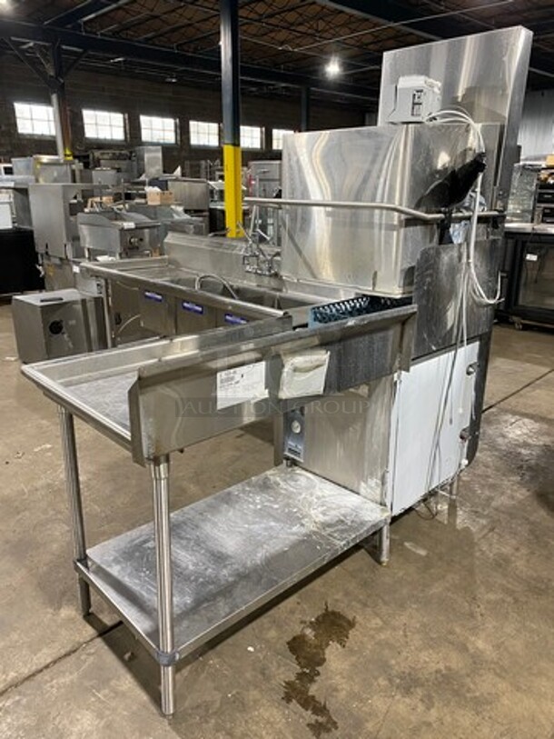 SWEET! LATE MODEL! 2018 Champion Commercial Corner Style Pass-Through Dishwasher Machine! With Right Side Dishwasher Table! With Back And One Side Splash! With 3 Bay Dish Washing Sink! With Back Splash! With Jet Spray, Faucet And Handles! All Stainless Steel! All On Legs! WORKING WHEN REMOVED! Model: DH5000 SN: D180715919 208/240V 60HZ 3 Phase - Image 2 of 12