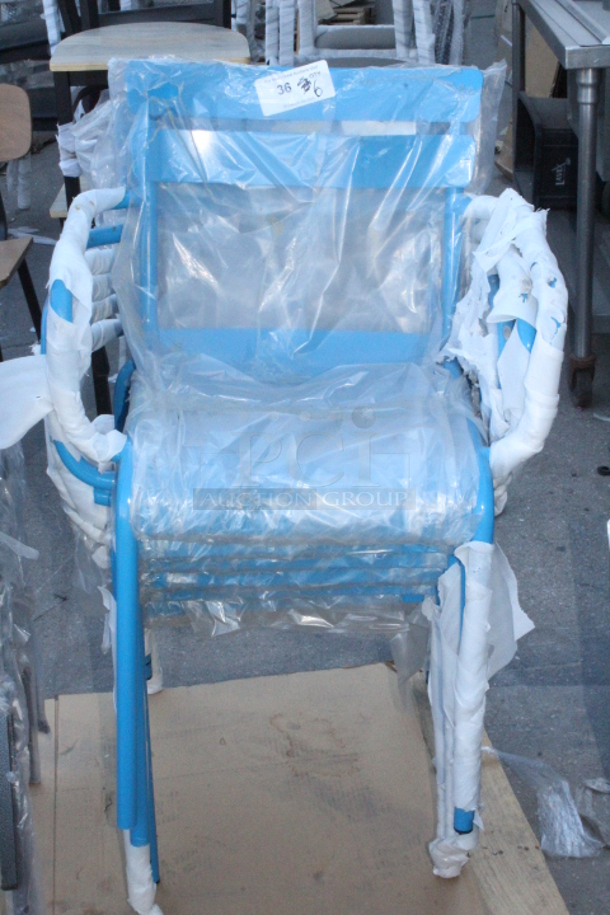 BRAND NEW SCRATCH & DENT!  Lancaster Table & Seating Blue Powder Coated Aluminum Outdoor Arm Chair. 6x Your Bid  - Image 3 of 5