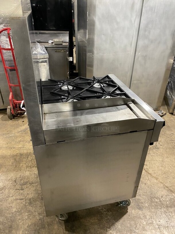 Southbend Heavy Duty Commercial Natural Gas Powered 4 Burner Stove! With Raised Back Splash! With Oven Underneath! All Stainless Steel! On Casters! Model: P32D-BBB SN: 05M09248! - Image 4 of 11