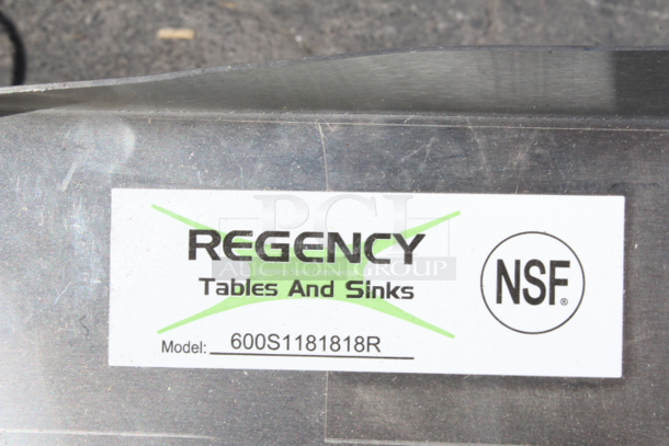BRAND NEW SCRATCH & DENT! Regency 60S1181818R 38 1/2" 16-Gauge Stainless Steel One Compartment Commercial Sink - 18" x 18" x 14" Bowl - Right Drainboard. Sink component only. Top Right and Left Corners are Bent.  - Image 6 of 6