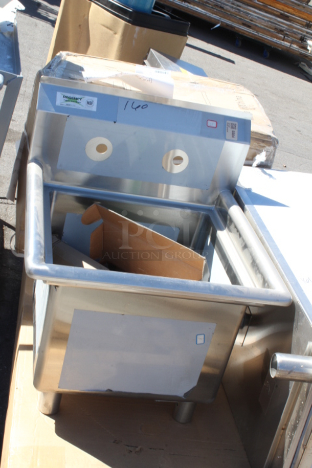 BRAND NEW SCRATCH & DENT! Regency 22" 16-Gauge Stainless Steel One Compartment Commercial Sink without Drainboard - 17" x 17" x 12" Bowl. With Legs and Faucet. 
 - Image 2 of 5