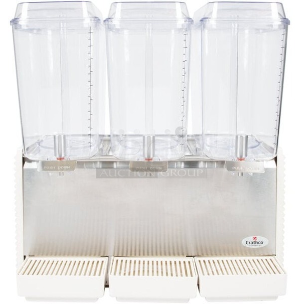 BRAND NEW SCRATCH & DENT! Crathco D35-4 Classic Bubbler Series Triple 5 Gallon Bowl High Impact Plastic Refrigerated Beverage Dispenser 25-1/2x15-7/8x27-1/4 Packaging is damaged.  - Image 1 of 4