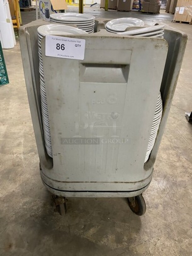 ALL ONE MONEY! DAD White Ceramic Plates! Includes Metro Dish Transport Cart! On Casters!