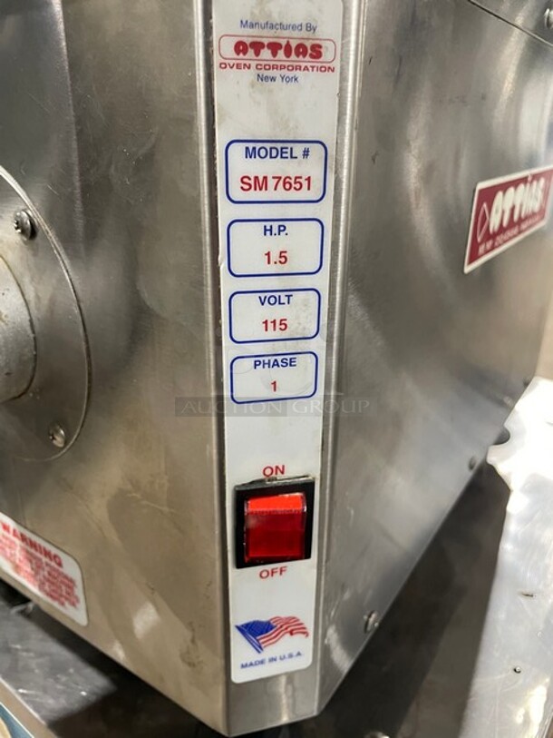 Attias Commercial Countertop Meat Grinder! All Stainless Steel! On Legs! 115V 1 Phase! Model: SM7651! - Image 6 of 7