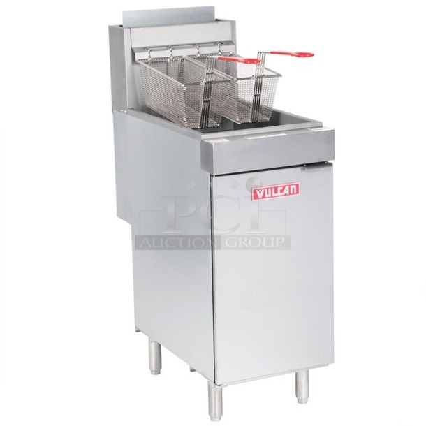 BRAND NEW SCRATCH & DENT! Vulcan LG400-1 45-50 lb. Natural Gas Floor Fryer - 120,000 BTU. S/N: DV1184033 Missing Leg and screws. 	 - Image 1 of 10