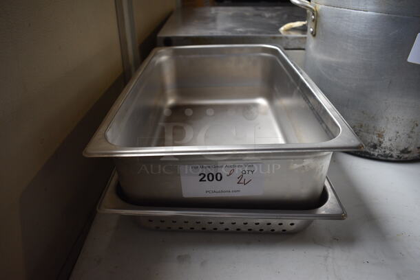 ALL ONE MONEY! Lot of 2 Stainless Steel Full Size Drop In Bins. Straining 1/1x2 and Solid 1/1x6. 