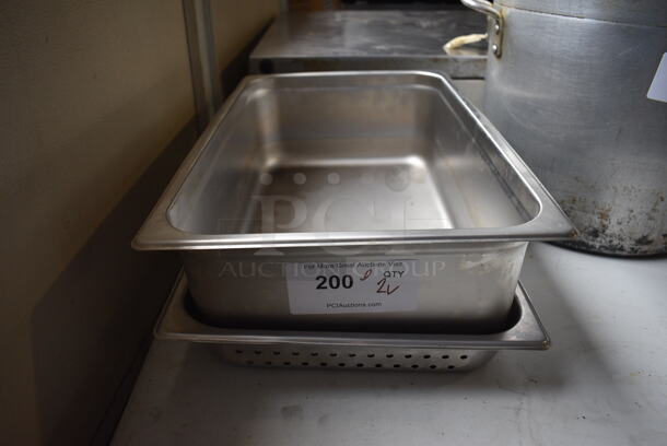 ALL ONE MONEY! Lot of 2 Stainless Steel Full Size Drop In Bins. Straining 1/1x2 and Solid 1/1x6.  - Image 1 of 3