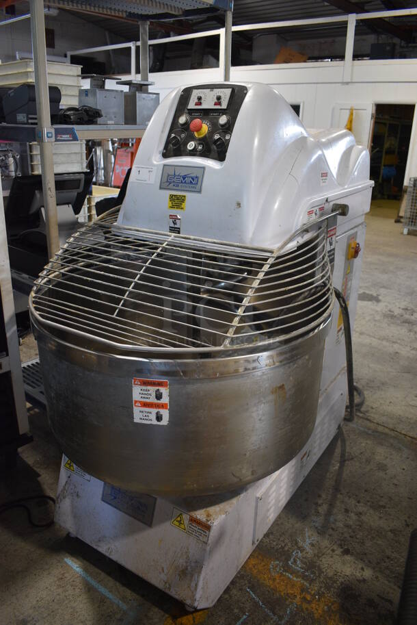 2016 Gemini Model M 200 Supreme UL Metal Commercial Floor Style Spiral Dough Mixer w/ Stainless Steel Bowl and Dough Hook Attachment on Commercial Casters. 208 Volts, 3 Phase. 43x56x63