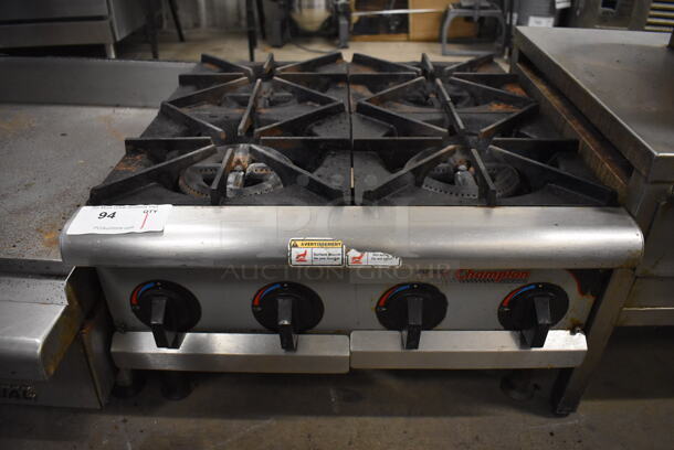 APW Wyott Champion Stainless Steel Commercial Countertop Natural Gas Powered 4 Burner Range. 24x25x15
