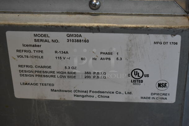 2017 Manitowoc QM30A Stainless Steel Commercial Self Contained Undercounter Ice Machine. Lid Is Stuck In Track. 115 Volts, 1 Phase. - Image 7 of 7
