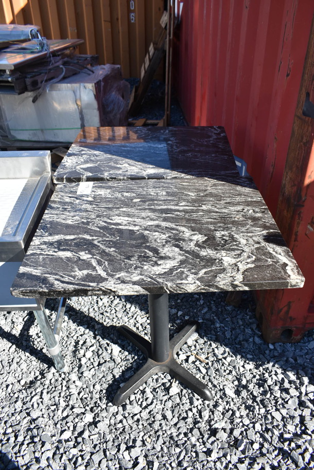 2 Dining Height Tables w/ Stone Tabletops on Black Metal Table Bases. 2 Times Your Bid!