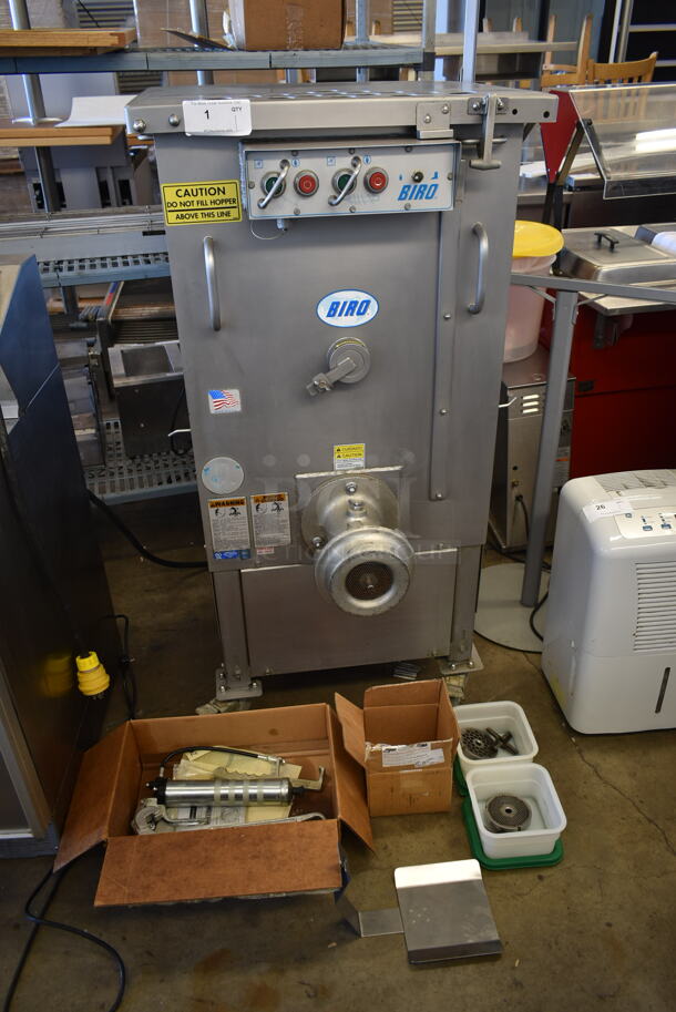 Biro Stainless Steel Commercial Floor Style Meat Mixer Grinder w/ Extra Parts on Commercial Casters. Appears to Be Model AFMG-48II. 220/250 Volts, 3 Phase. - Image 5 of 11