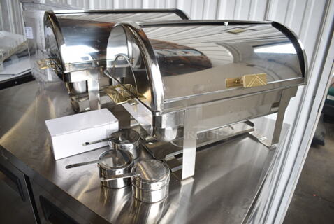 2 BRAND NEW SCRATCH AND DENT! Stainless Steel Commercial Countertop Roll Top Chafer. 2 Times Your Bid!