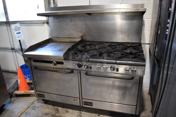 Southbend Select Stainless Steel Commercial Natural Gas Powered 6 Burner Range w/ Flat Top Griddle, Convection Oven, Oven, Over Shelf and Back Splash on Commercial Castesr. 61x35x60 - Image 2 of 9