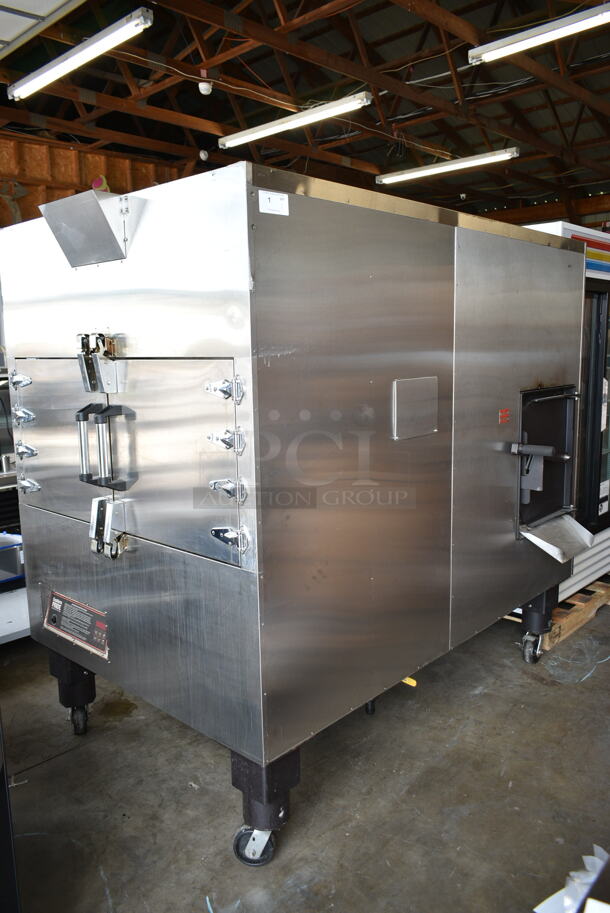 Southern Pride SP-750 Stainless Steel Commercial Floor Style Natural Gas Powered Smoker on Commercial Casters. 150,000 BTU.  - Image 2 of 10