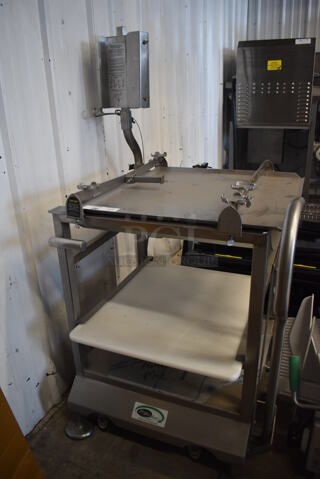 Face to Face Stainless Steel Commercial Floor Style Portable Meat Slicer Cutting Station on Commercial Casters. 26x28x31
