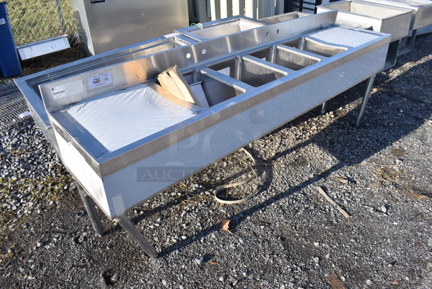 BRAND NEW! Advance Tabco SLB-74C Stainless Steel Commercial 4 Bay Back Bar Sink w/ Dual Drain Boards. 84x18x16. Bays 10x14x10. Drain Boards 16x16x1