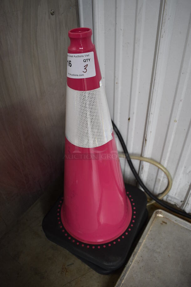 3 Pink Poly Caution Cones. 13.5x13.5x28.5. 3 Times Your Bid! - Image 2 of 4