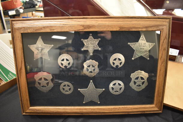 AMAZING! 11 Various Handcrafted Law Enforcement Badges From Tatonka Cartridge Company in Wooden Frame